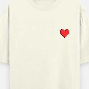 heart embroidery oversized offwhite t shirt