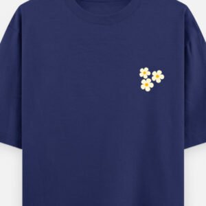 flowers embroidery oversized blue t shirt